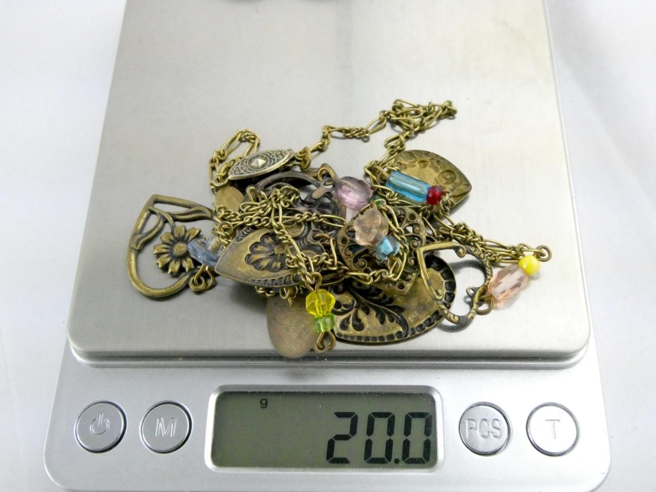 Vintage Glass Works Studio Glass and Brass Charms Multi Color Necklace 20g 26 In