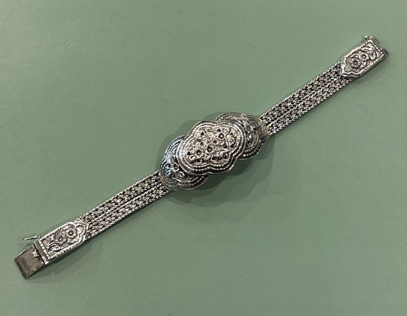 Sterling Silver Floral Double Wheat Braided Thailand Bracelet 42g Vintage 925