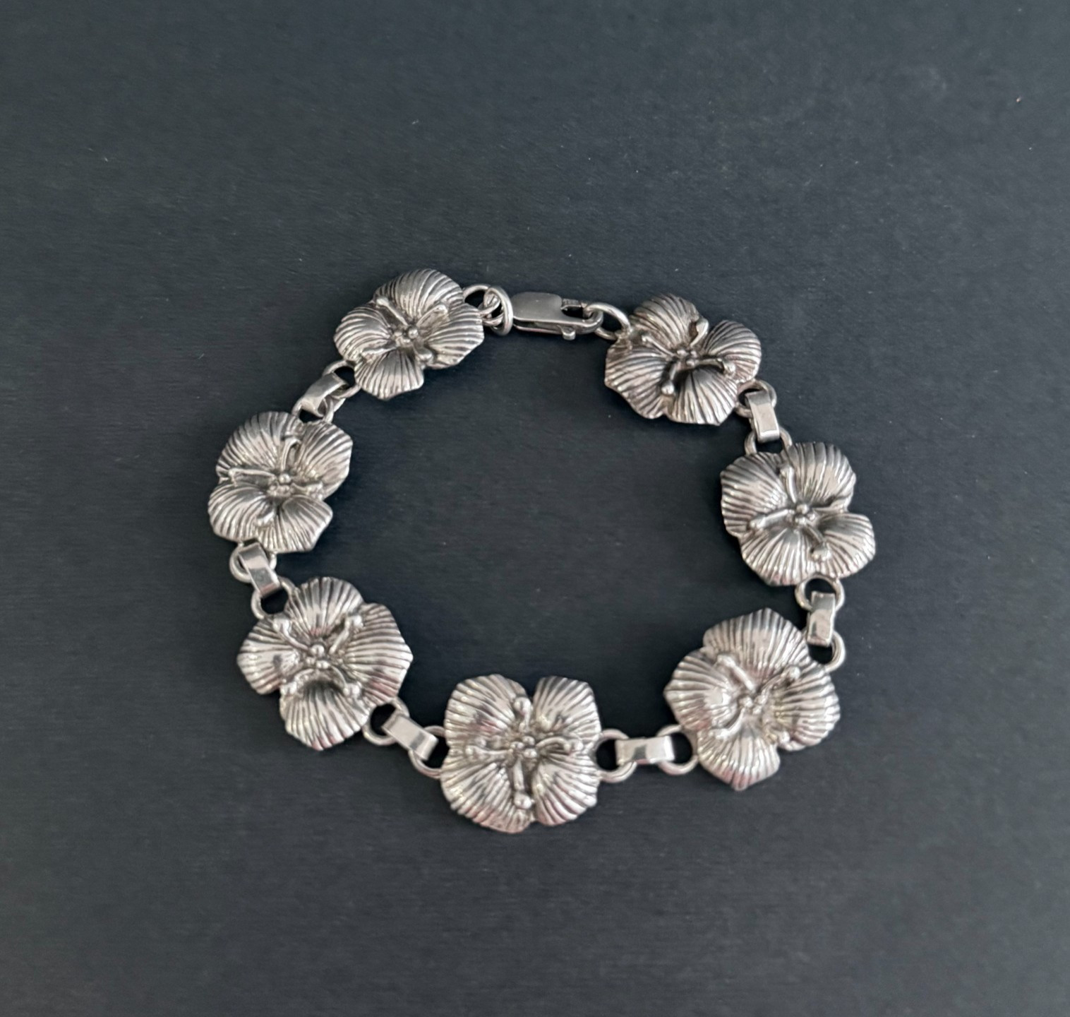 Carol Felley Sterling Silver Flower Link Bracelet 7.25 in Vintage 1988