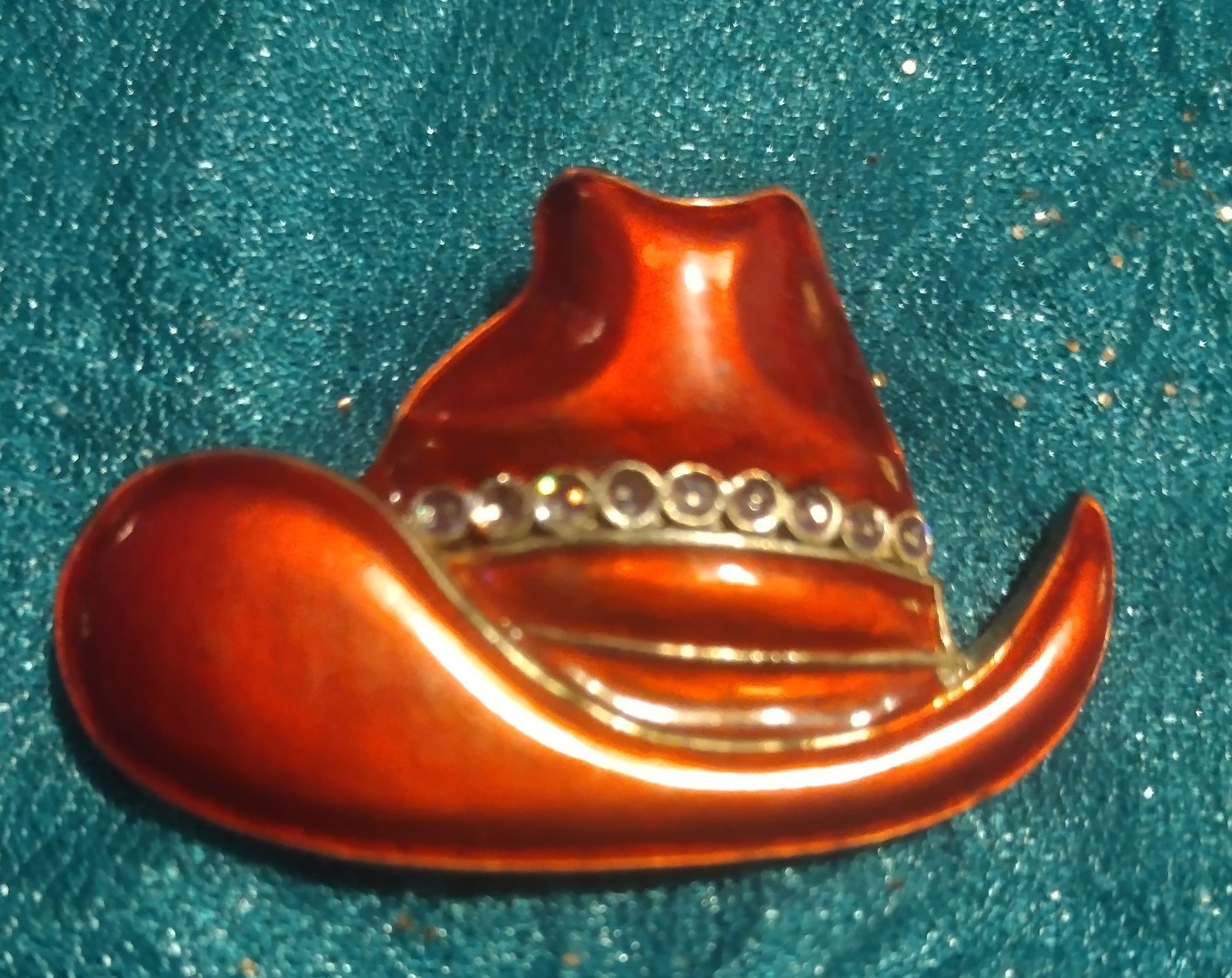 Vintage RED HAT SOCIETY Brooch Pin Red Cowgirl Cowboy w/ Rhinestones