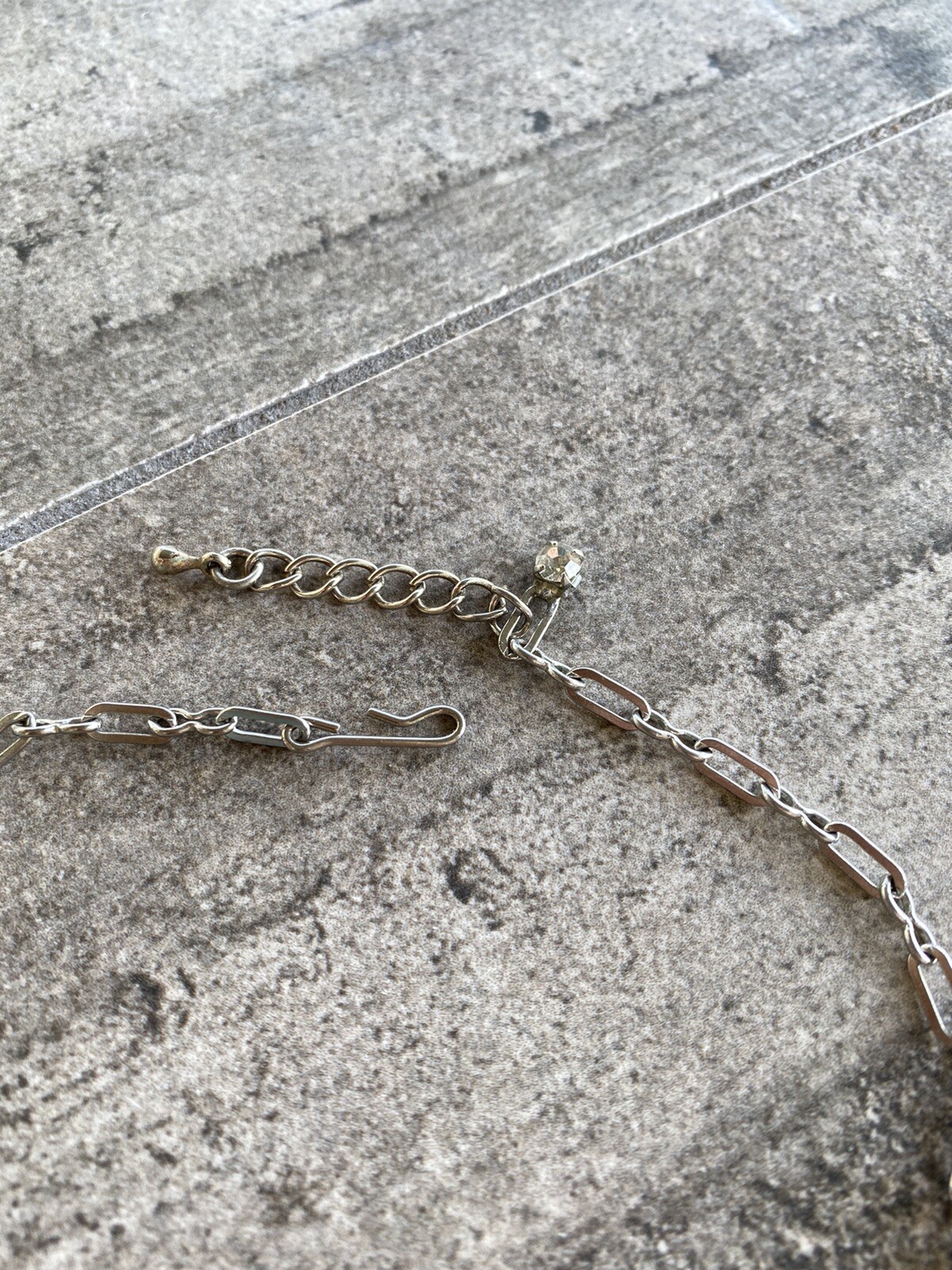 Vintage Chocker Necklace Hook Clasp 14” + 1” Rhinestones Clear Black