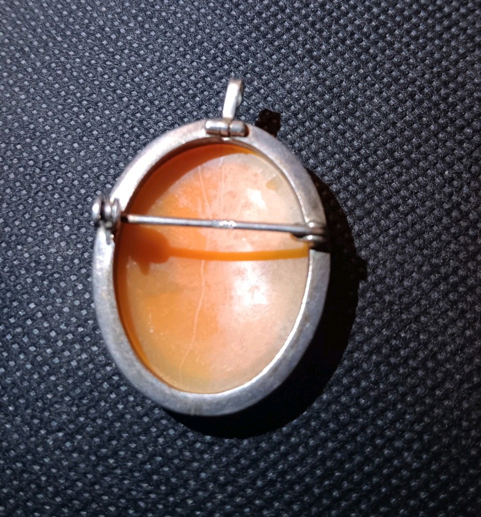 Vintage Stamped 800 Silver Right Facing Hand-carved Cameo Brooch