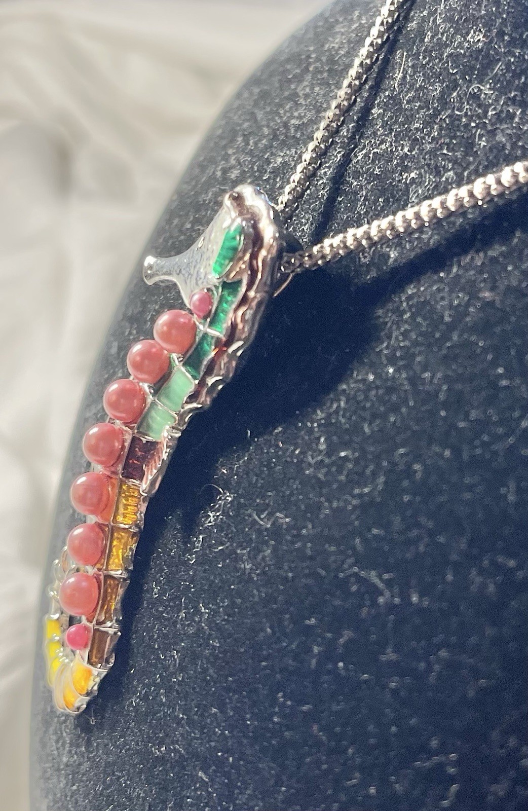 Vintage Colorful Seahorse Pendant Necklace Silver Tone & Enamel Pink Bead Charm