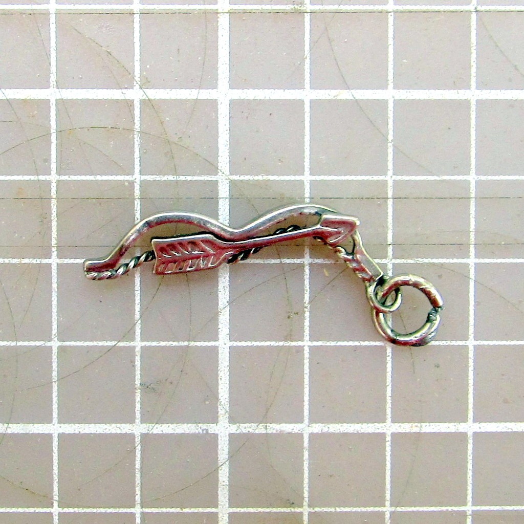 3-D Detail Bow & Arrow Sterling Silver Charm About 1-in. L Vintage