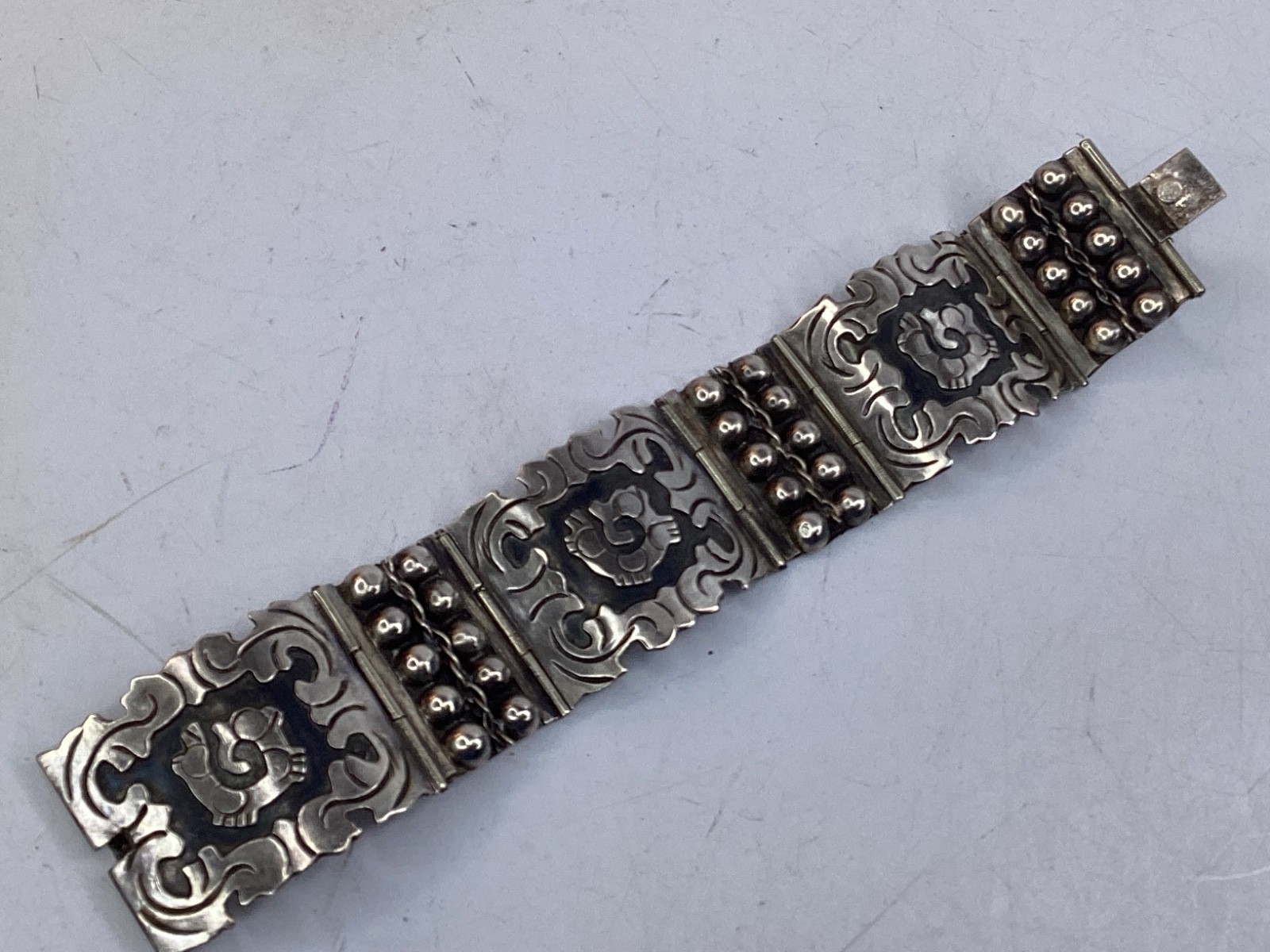 2” MARKED VCG Vintage Mexican Silver Chain Bracelet Taxco Style 1.32 oz. FREE SH