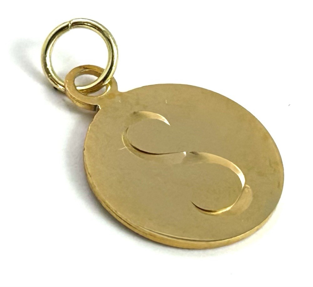 Vintage Initial S Charm Dainty Pendant Etched Gold Plated Metal Vintage Jewelry