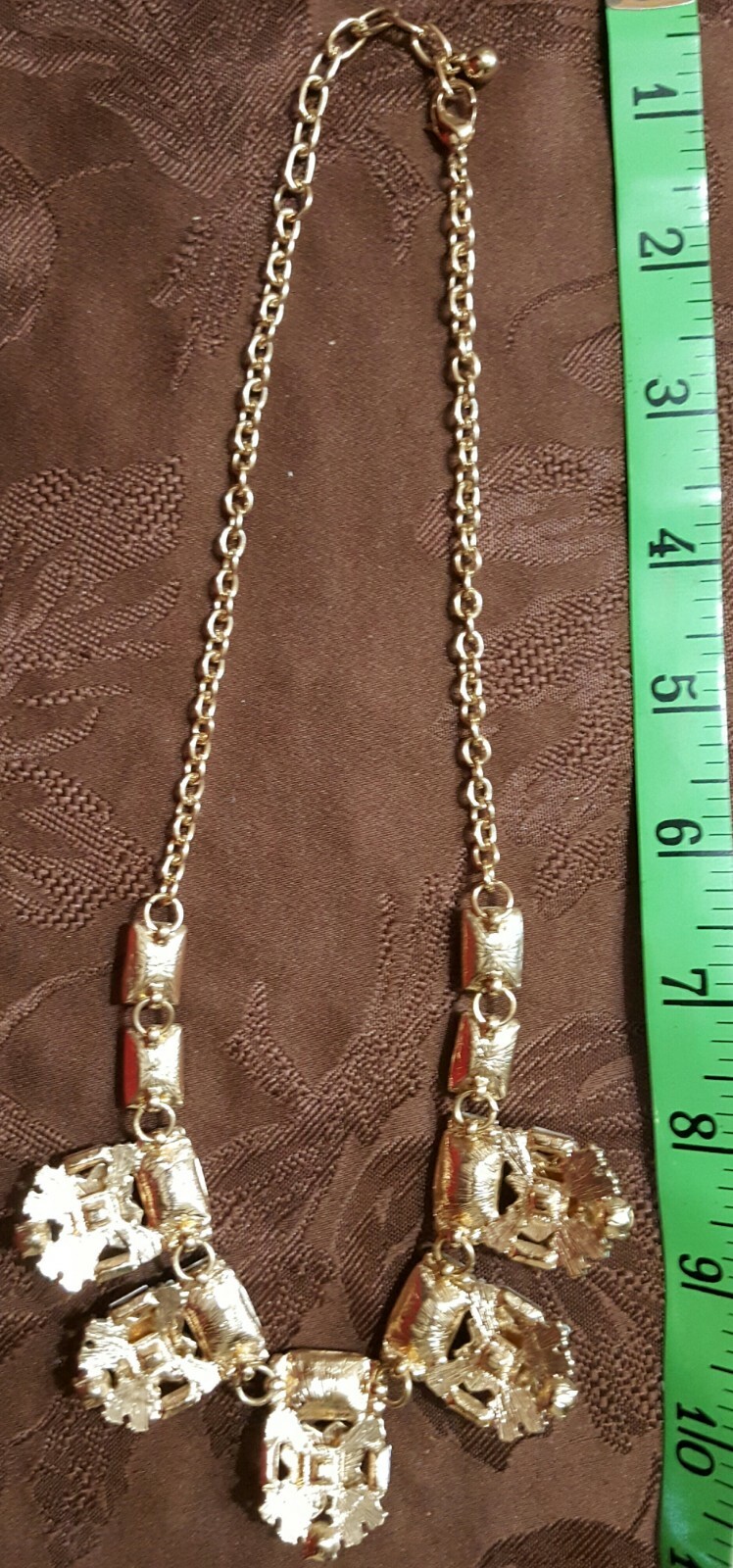 Vintage Clear Rhinestone & Pastel multi color stone Statement Necklace Gold Tone