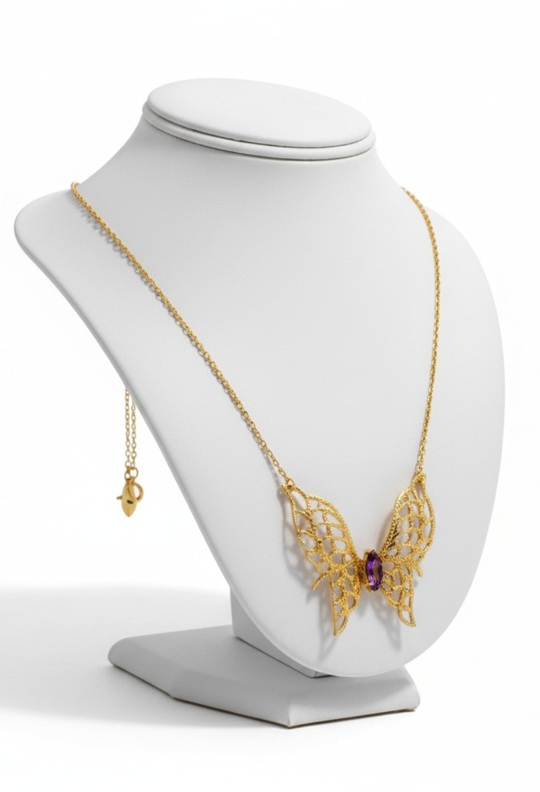 14KGE Lindenwold Gold Electroplated Marquise Purple Amethyst Butterfly Necklace