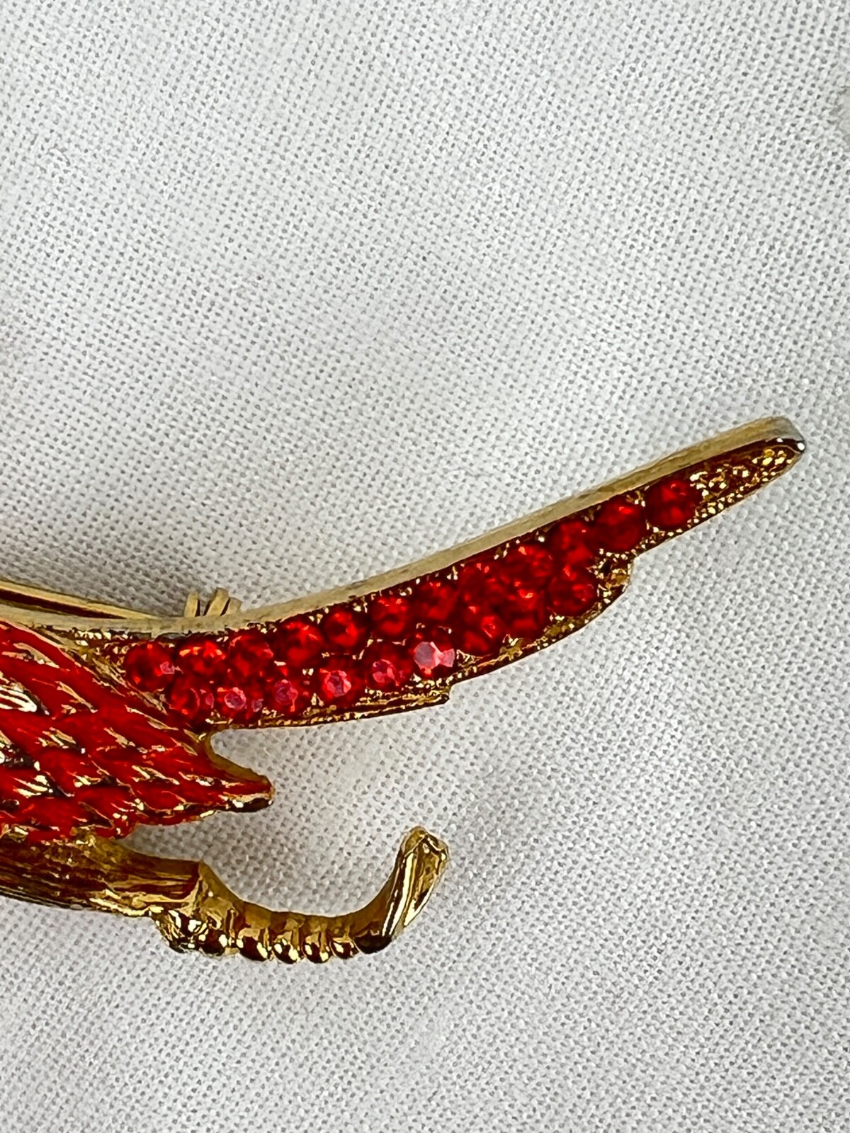 Lot of 3 Gold Tone Bird Brooches Pins Jelly Belly Rhinestones Red Orange Cream