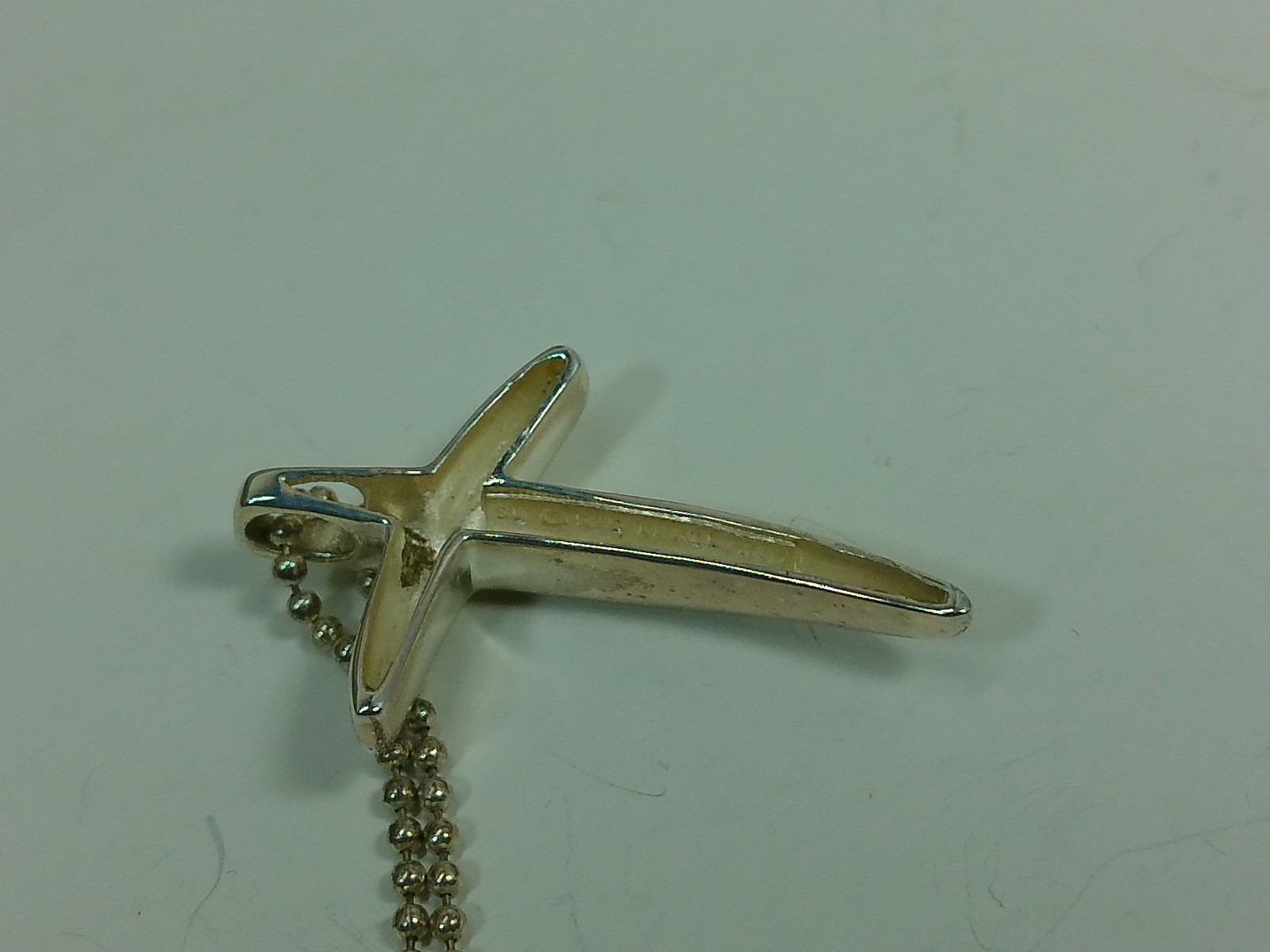 Vtg Modernist Religious Angled Cross Pendant Sterling Silver Chain 22″ Necklace