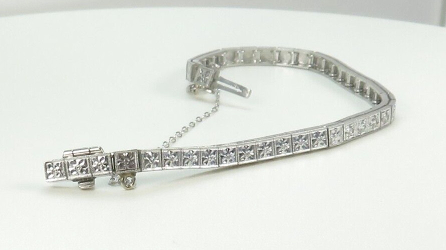Antique 1920’s Add Diamond Straight Line Bracelet Platinum 7″ Long 0.144″ Width