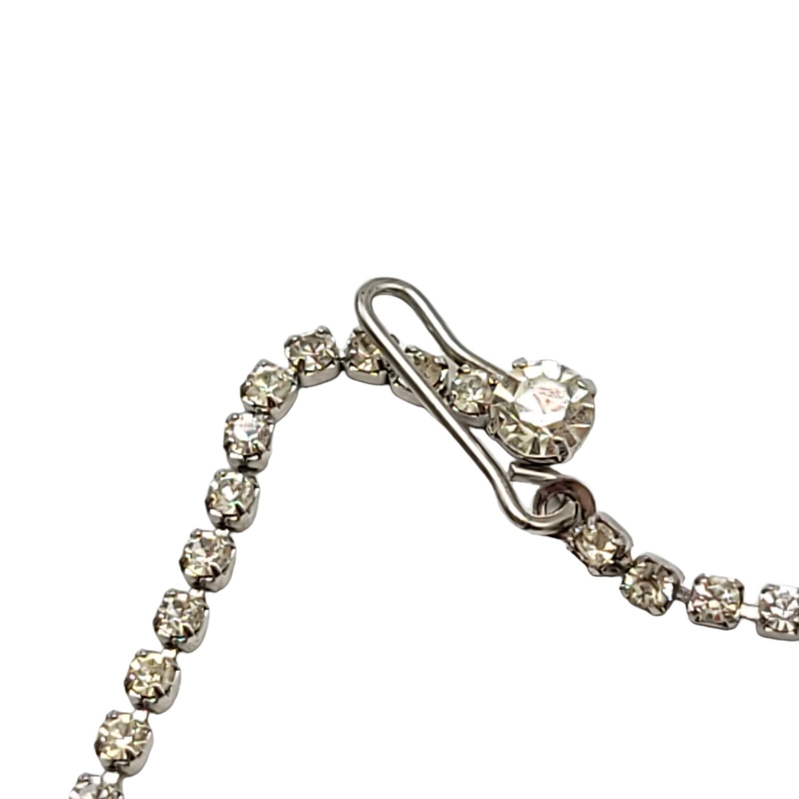 Clear Glass Rhinestone Dainty Vintage Silver Tone Necklace with Marquis Cut