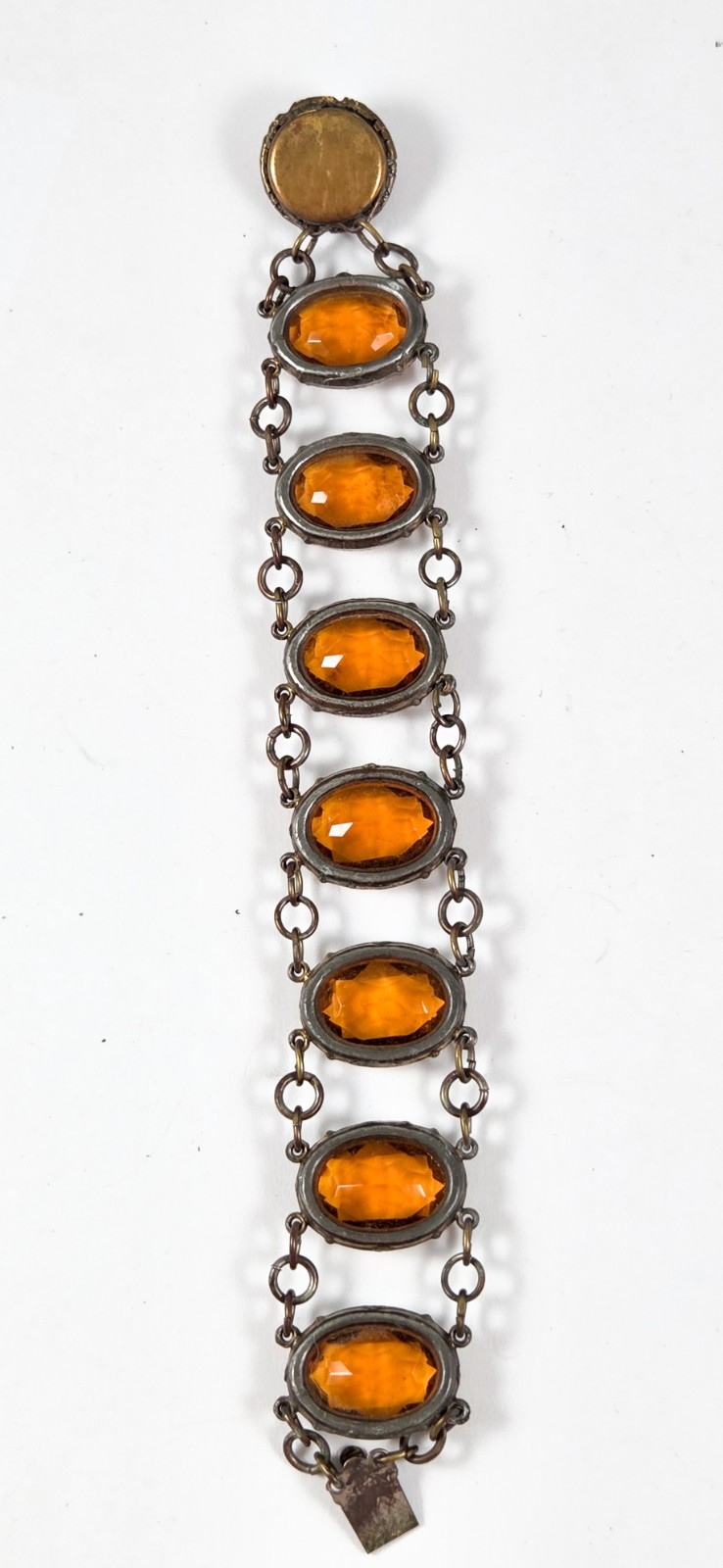 Antique Amber Faceted Glass Bracelet – Prong Set Double Chain