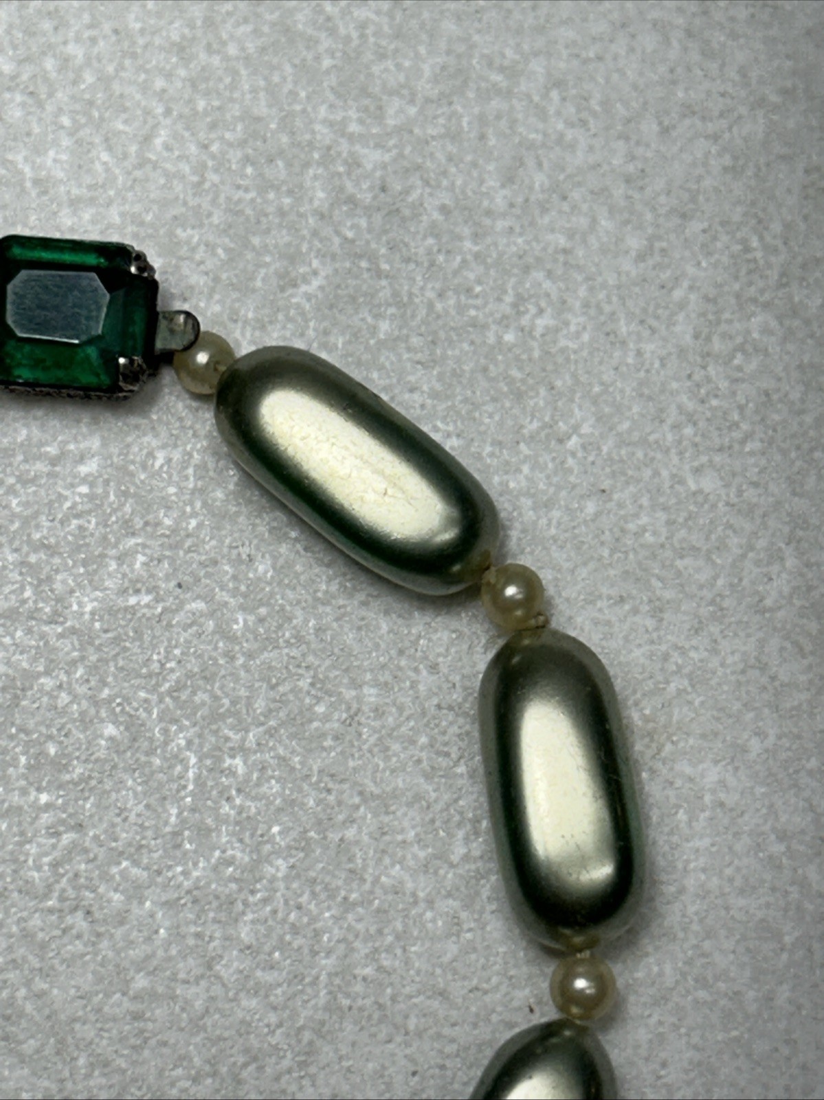 Vintage Beaded Bracelet With Sterling Clasp And Simulated Emerald