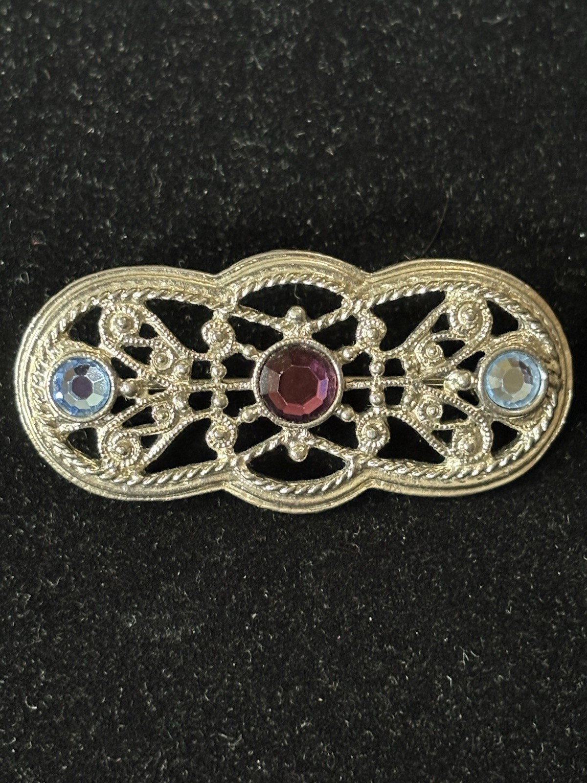2” Silver Toned Brooch With Blue And Purple Glass Stones (19)
