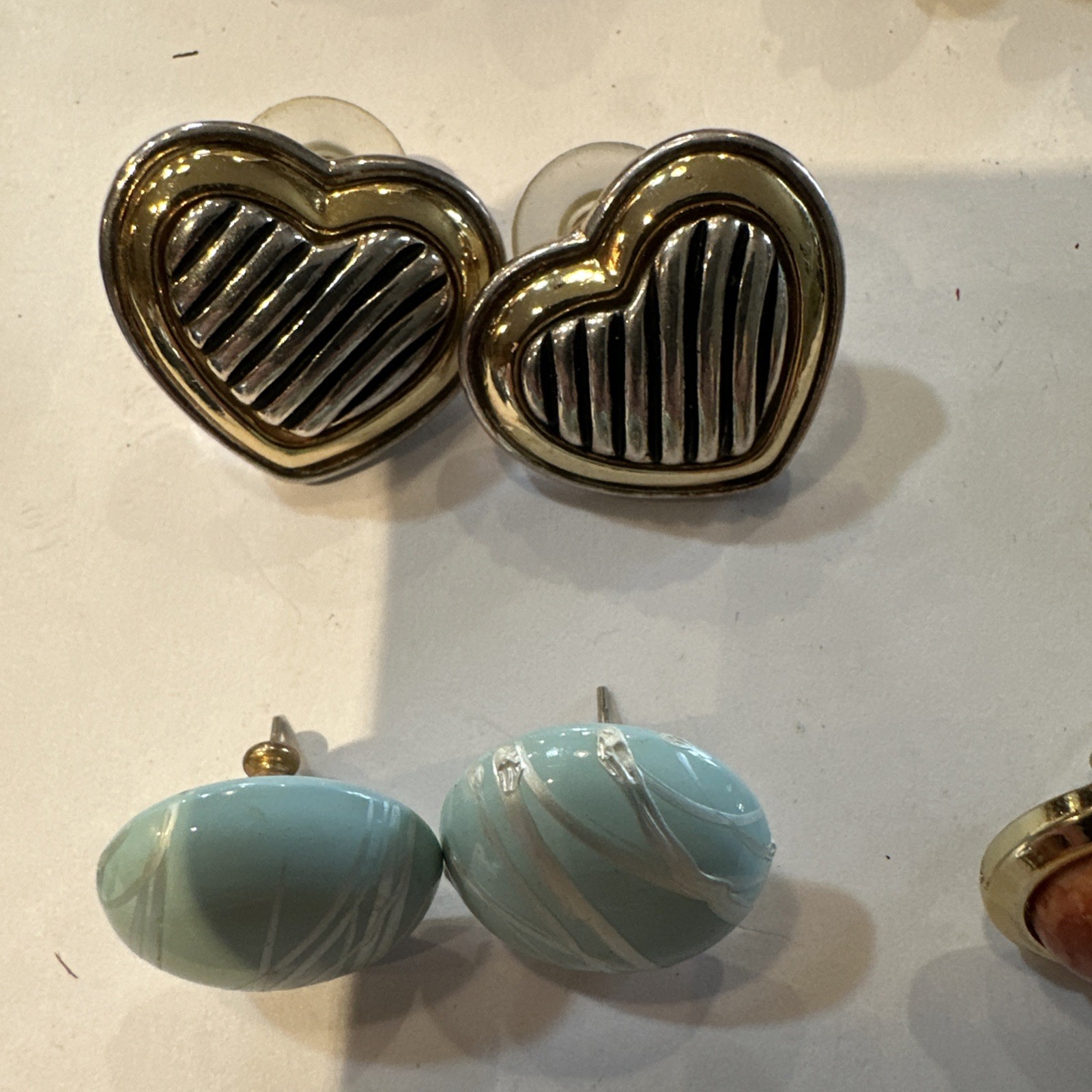 VTG Pierced Earring LOT Of 13 Enamel Resin Metal Discs Various Shapes Colors