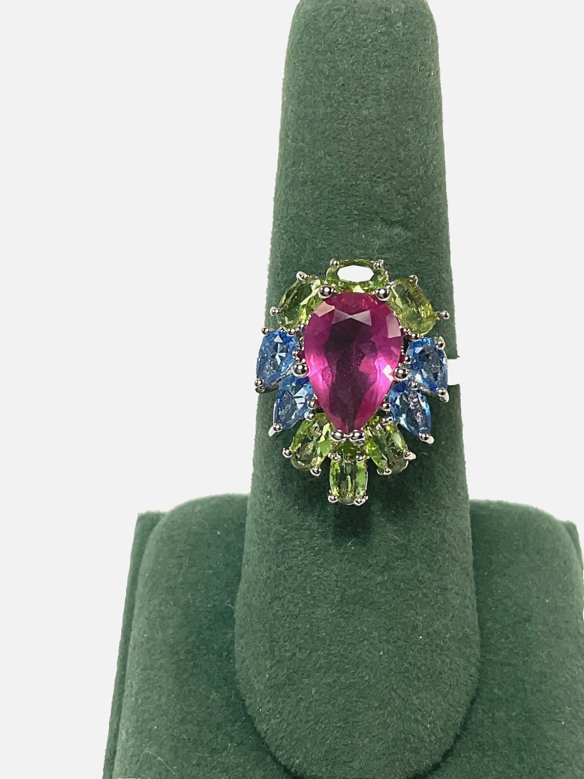 Ladies, Sterling Silver Pink w/ Multi Color Gemstones Ring, Size 8