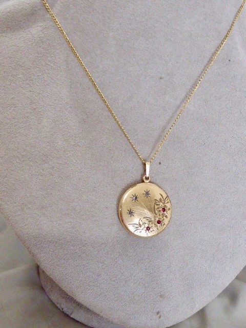VICTORIAN 14K Y GOLD FILLED SHOOTING STARS LOCKET 1 1/4″ NECKLACE 1874 DATE