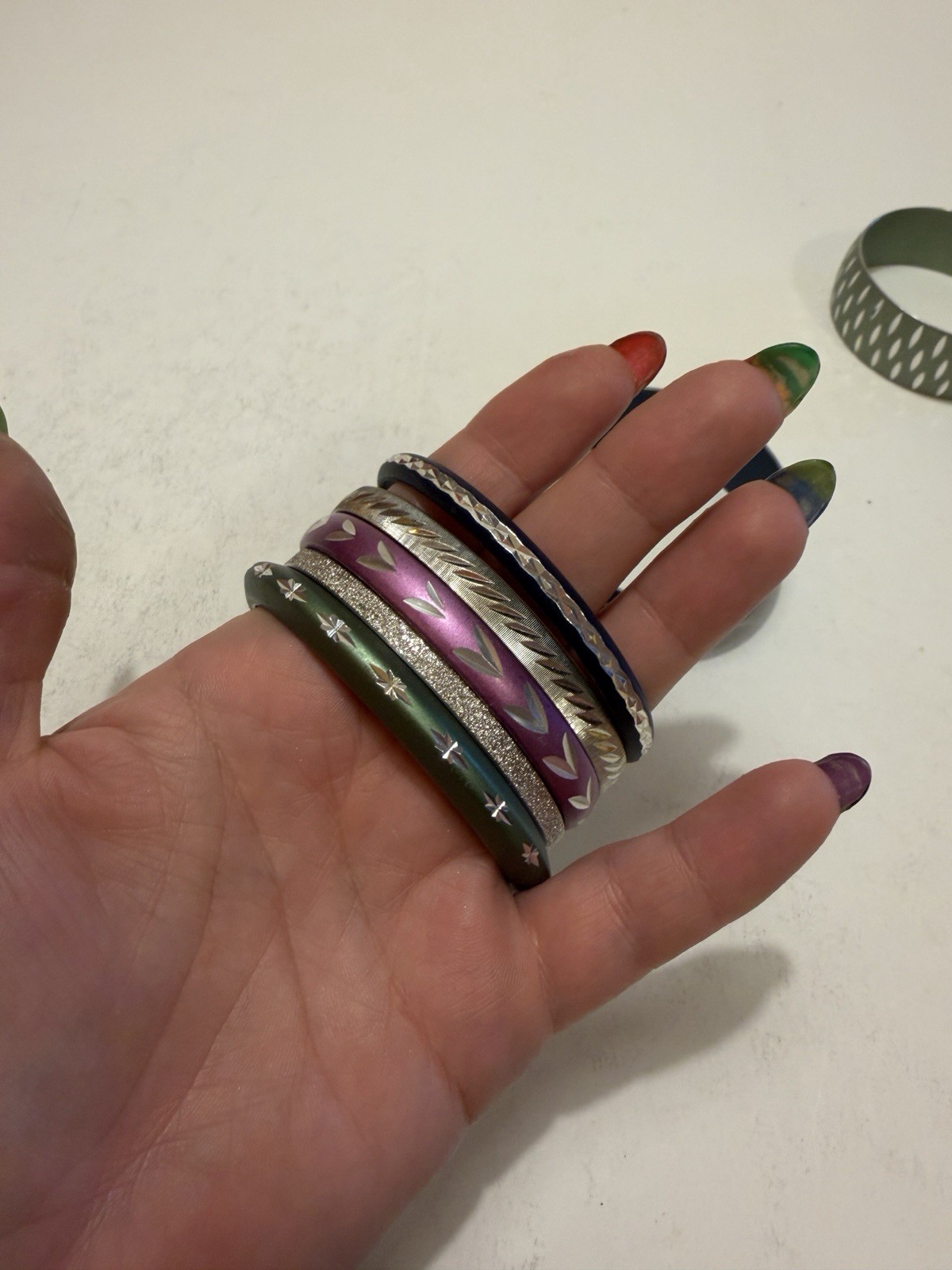 7 Vintage Etched Carved Aluminum Lightweight Bracelets Lot Bangle Cuff Matte