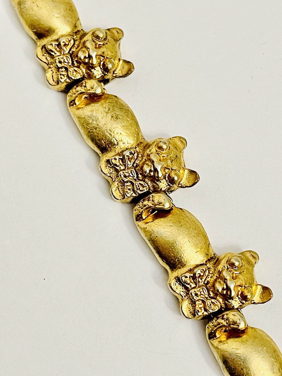 Vintage Gold Tone Cat Kitten Cuddling Slide Charm Bracelet