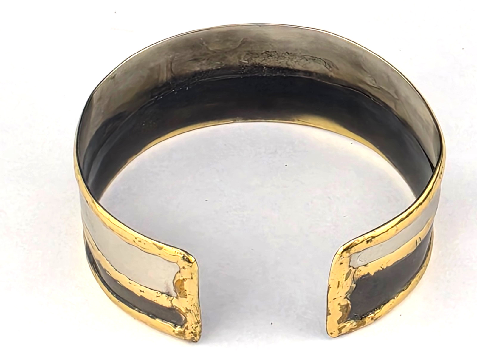 Handmade Brutalist Mixed Metals Brass Silver Oxidized 7.5″ Cuff Bracelet