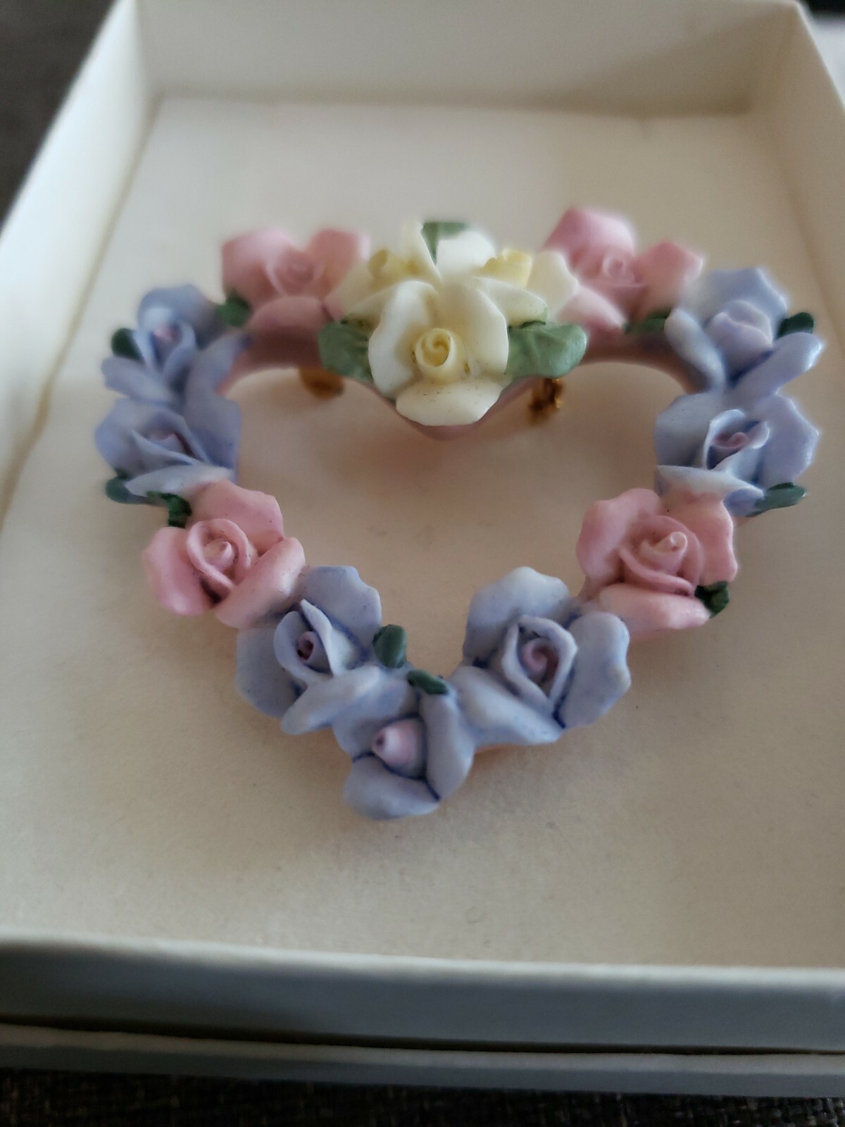 Avon HEARTS and ROSES Brooch Vintage Pin Yellow Pink Blue Floral Flowers