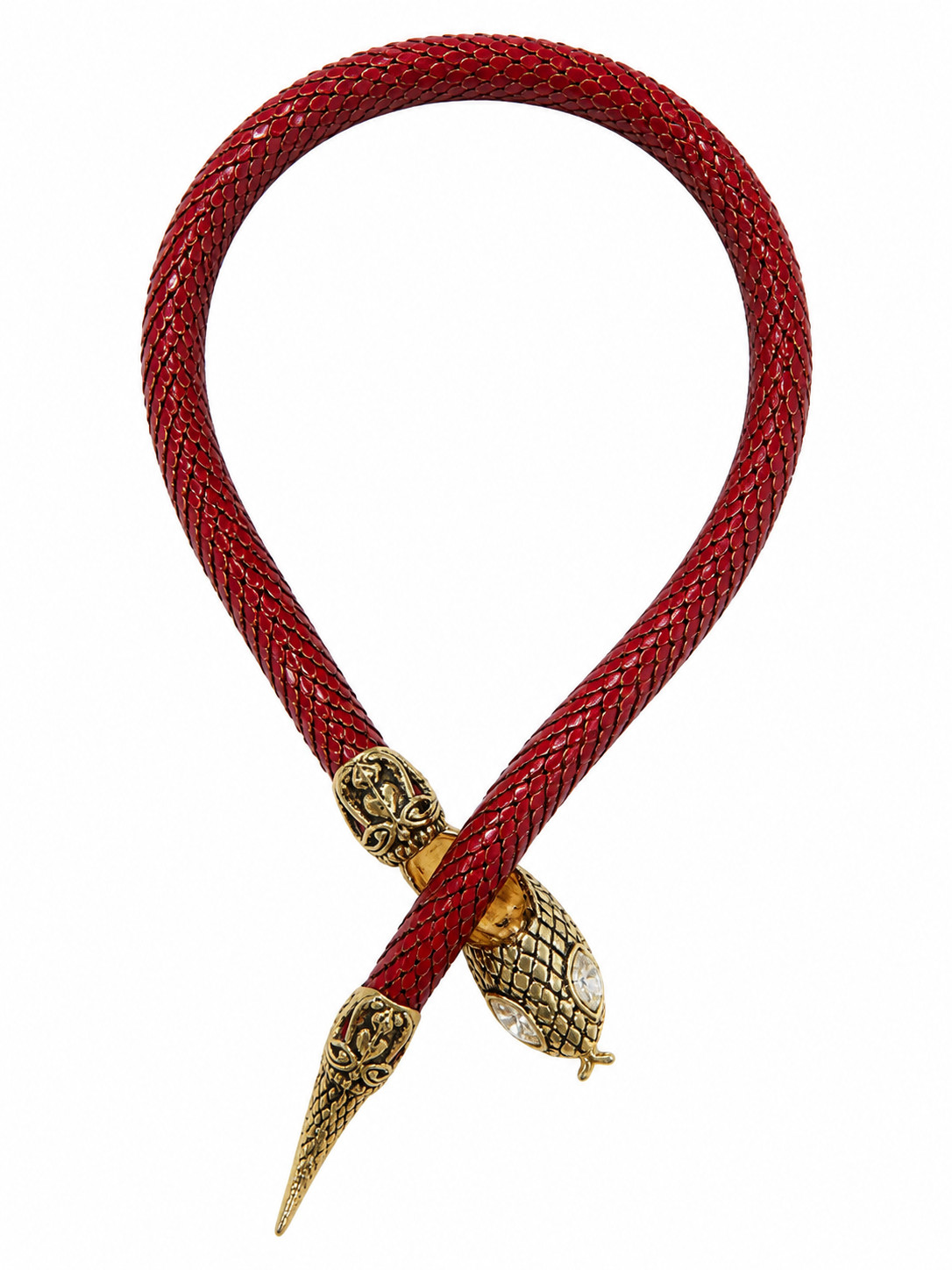 DL Auld Gold Red Mesh Snake Choker Necklace Rhinestone Vintage