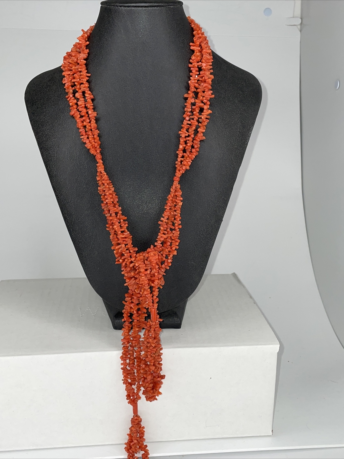Festoon Antique Wrap Necklace Long Salmon Coral beads Multi Strand