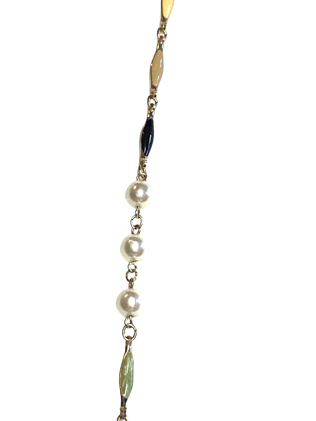 Vintage Gold Tone Multicolor Enamel Bar Link Elliptical Faux Pearl Necklace 25″
