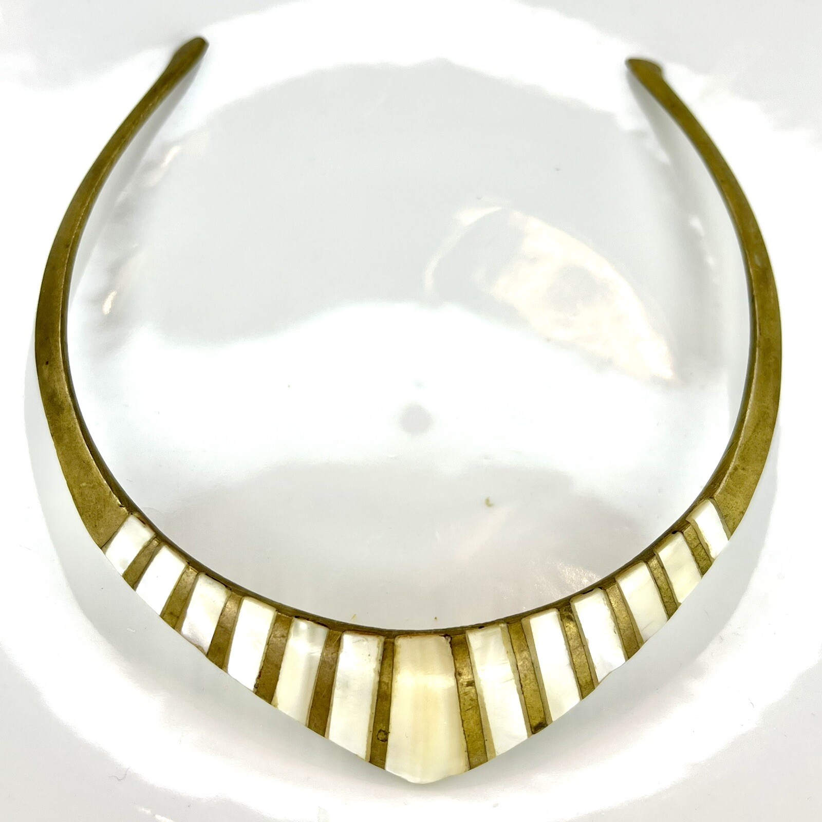 Vintage Mother of Pearl / Abalone Inlay and Brass Egyptian Style Collar Necklace