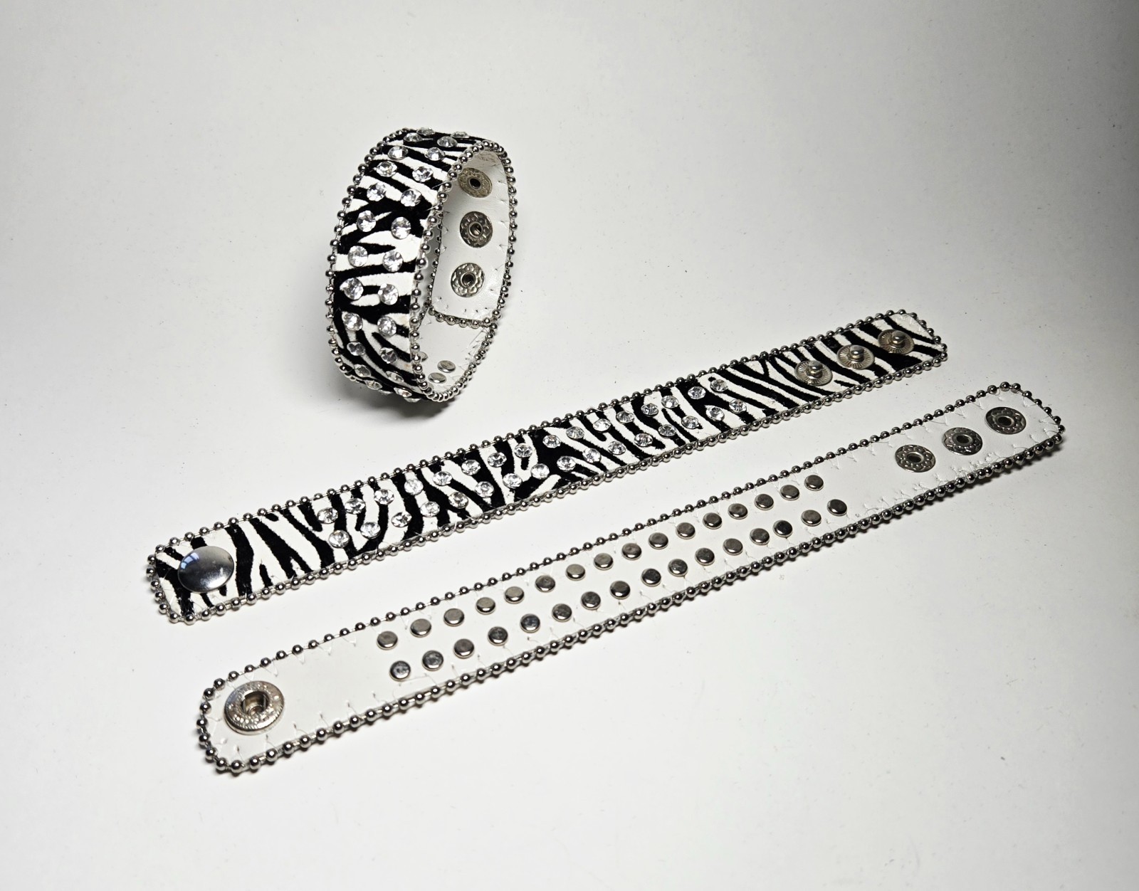 Zebra Print Rhinestone Wrap Bracelets Snap Leather Crystal Cuff Bracelet 12 pcs