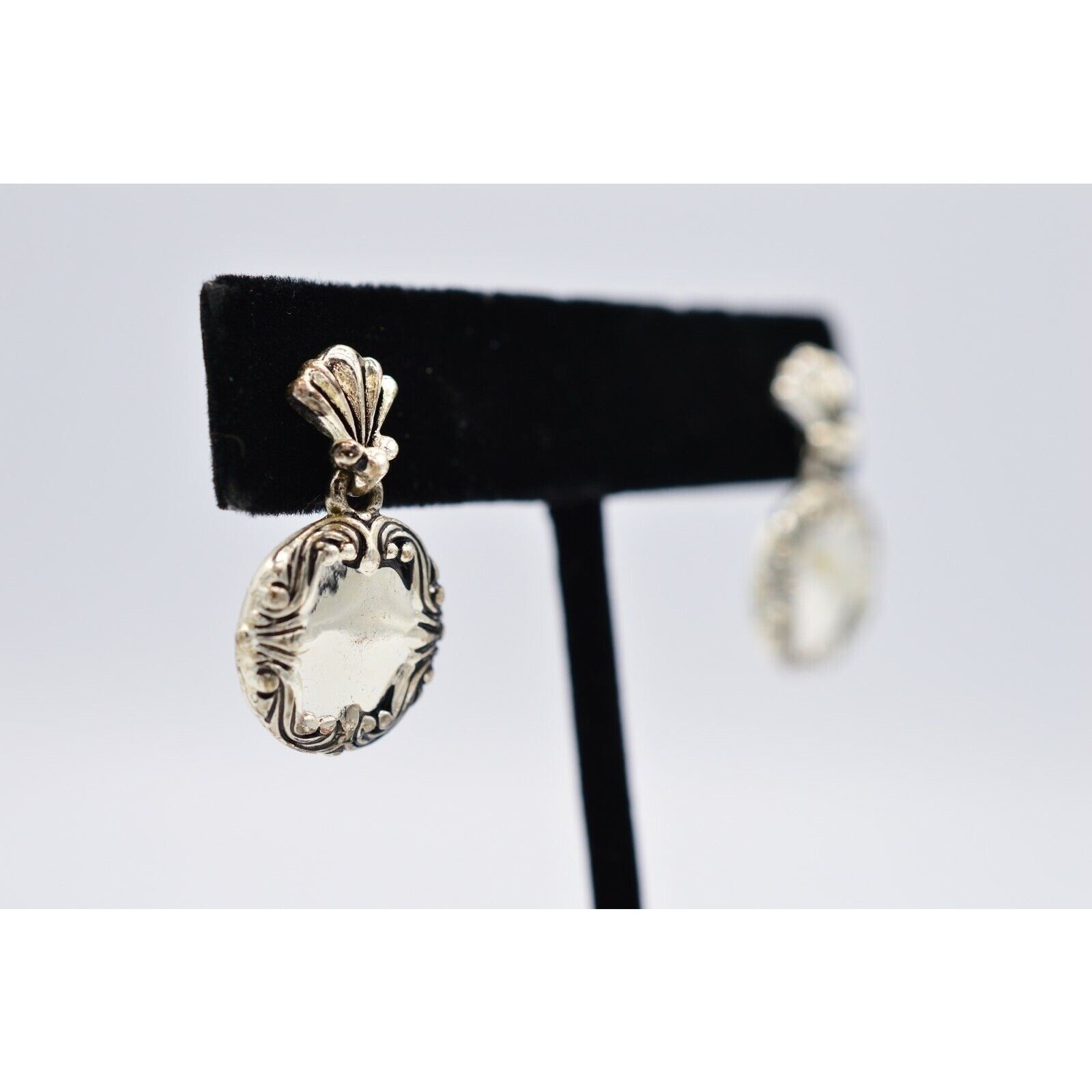 Avon Vintage Drop Dangle Earrings Silver Spoon Circle Vintage SP Signed BinX