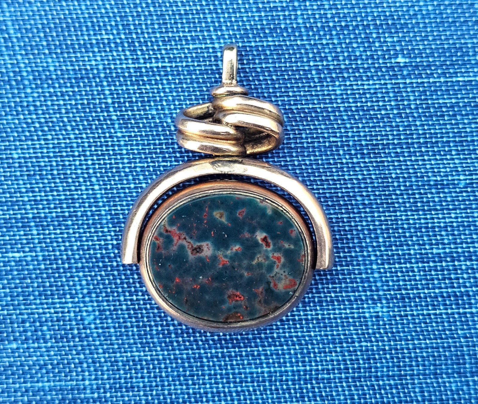 1880s 9K Gold Antique Victorian Spinning Watch Fob Pendant Bloodstone Carnelian