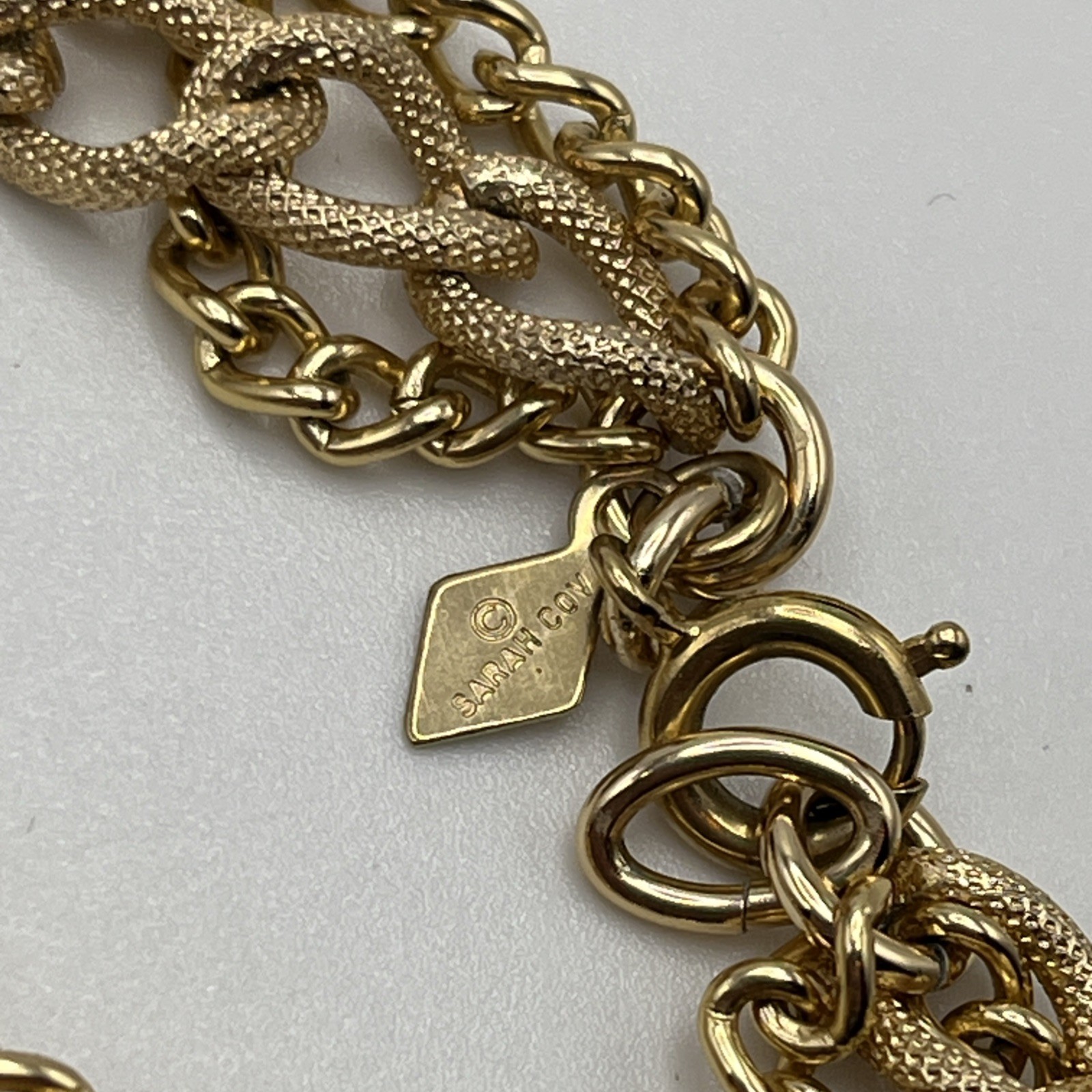 Vintage Sarah Coventry 50″ Long 3 Strand Gold Tone Necklace Barrel With Earrings