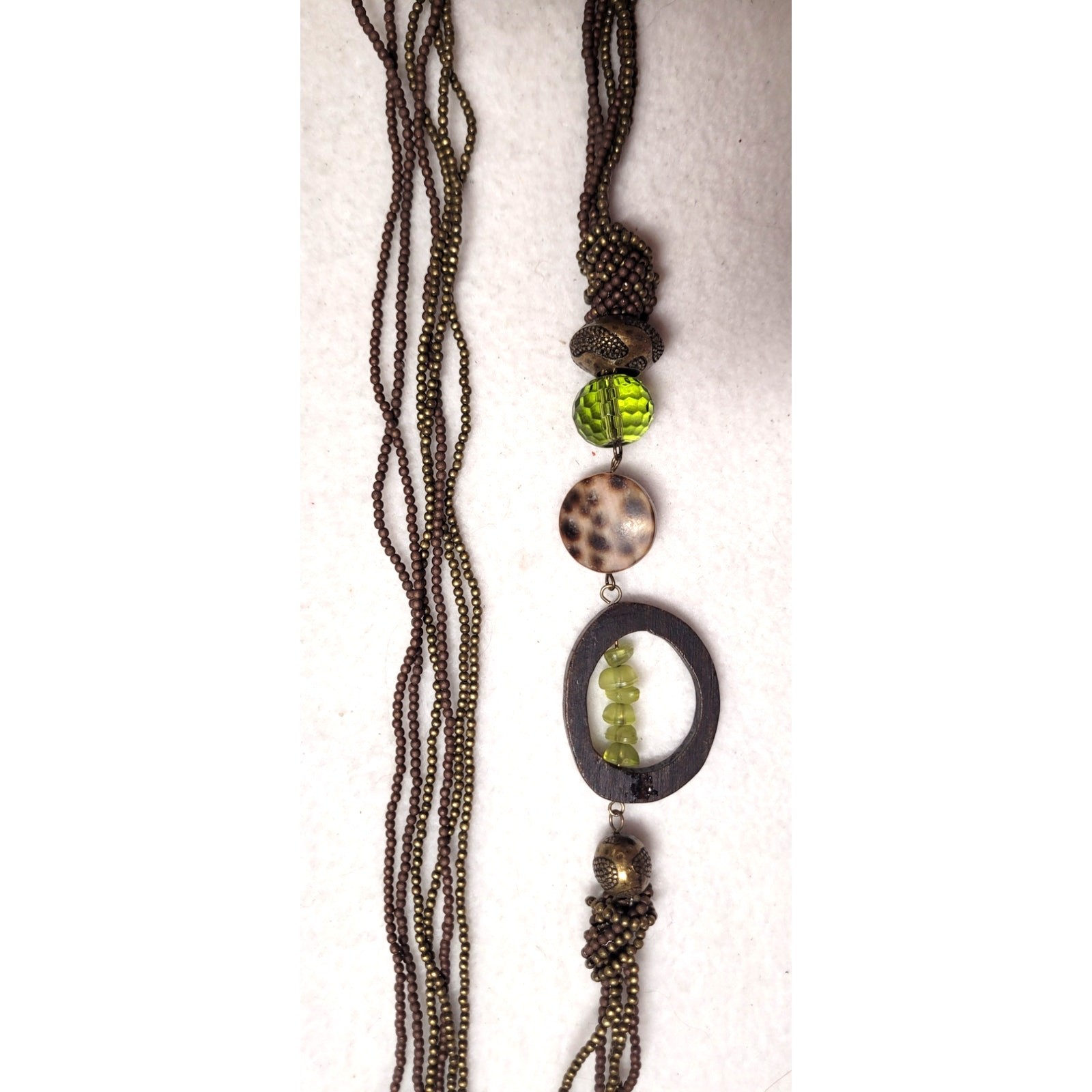 Coldwater Creek Long Multistrand Bronze Green Faceted Accent Beaded Necklace