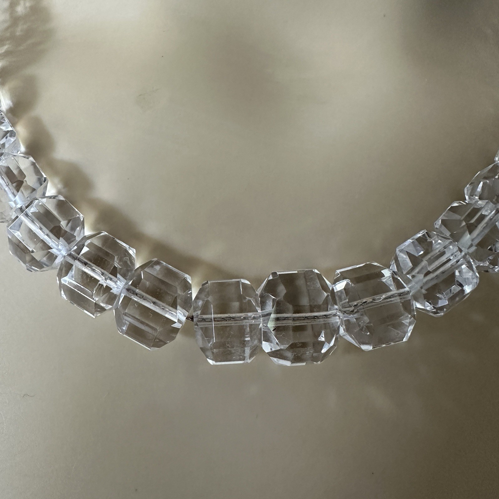 Vintage Deco Graduated Bead Necklace 17 Inch Faceted Clear Crystal 925 Sterling