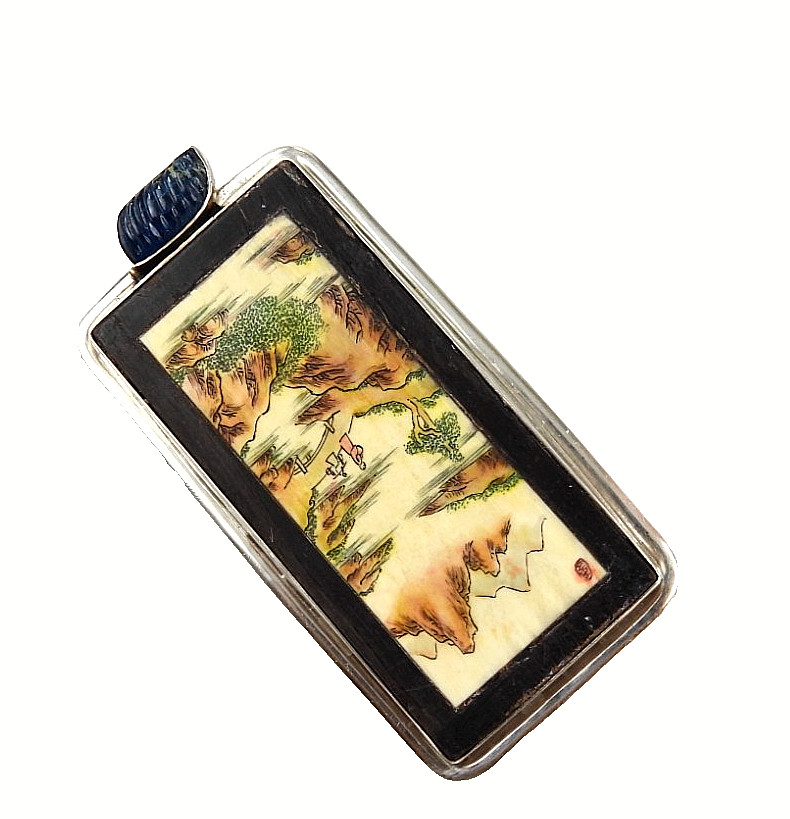 Vintage Amy Kahn Russell 925 Sterling Silver Asian Landscape Enhancer Brooch Pin