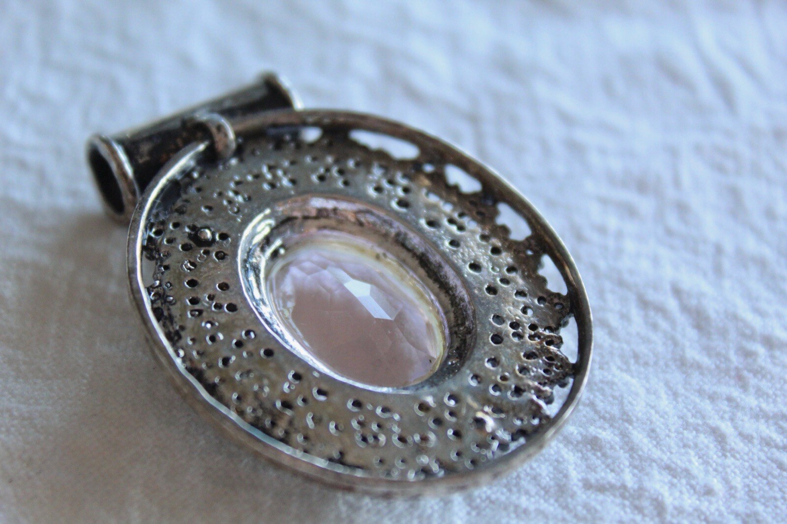 Stunning Unique Rose Quartz Necklace Pendant w/ Detailed 925 Sterling Silver