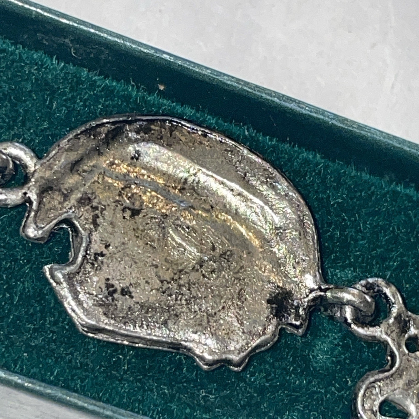 Vintage Genuine Paua Shell Bible Story Noah’s Ark 7.25″ Bracelet Sterling Silver