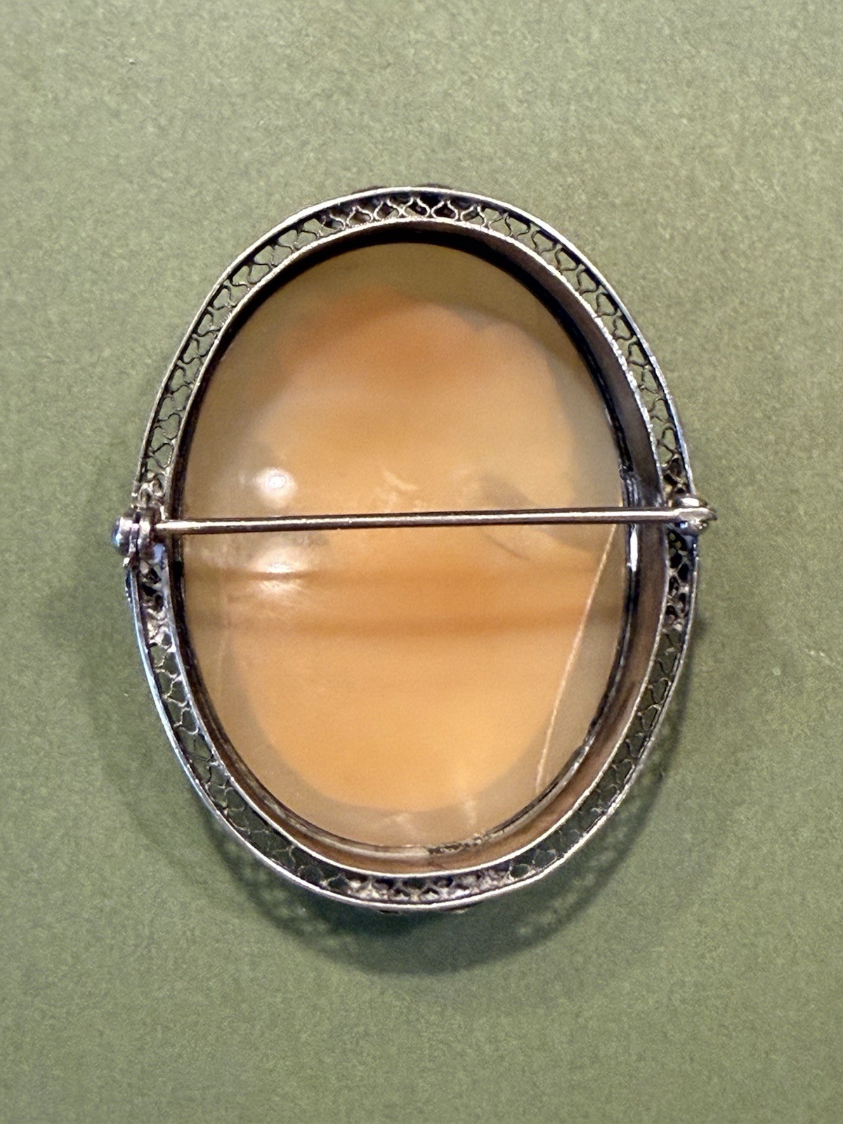 Vintage Ornate Sterling Silver Angel Skin Coral Cameo / 2″ x 1.5″ / BEAUTIFUL
