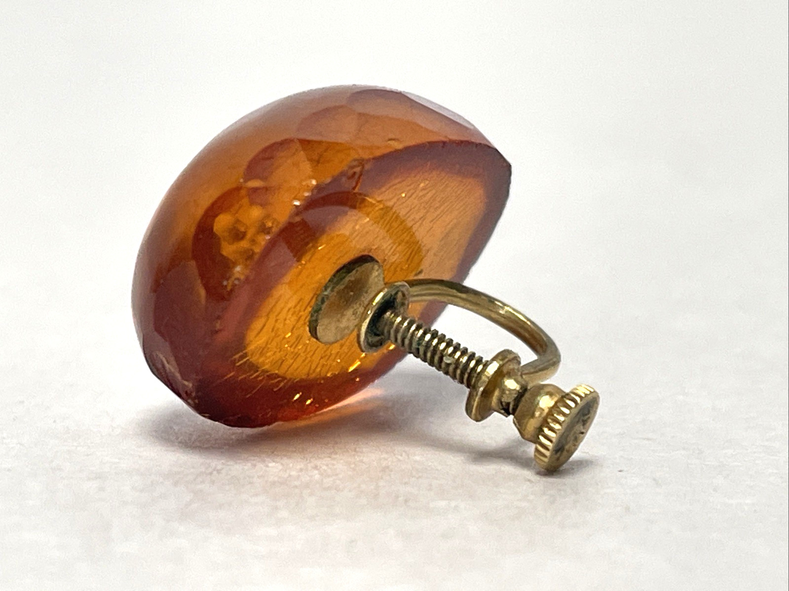 Vintage Signed Gold Filled Baltic Amber Screw Back Earrings Honey Brown 5.23g