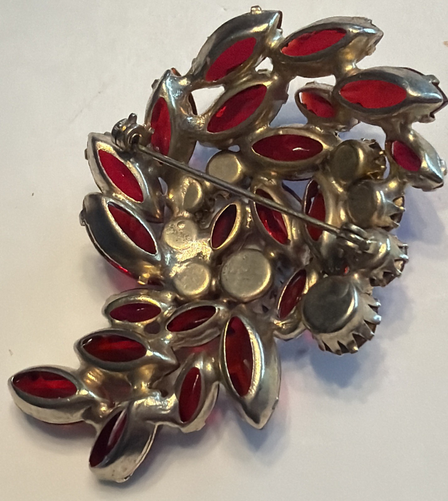 Stunning Vintage Juliana ? Flower Brooch Red Navettes AB Pink Rhinestones K15