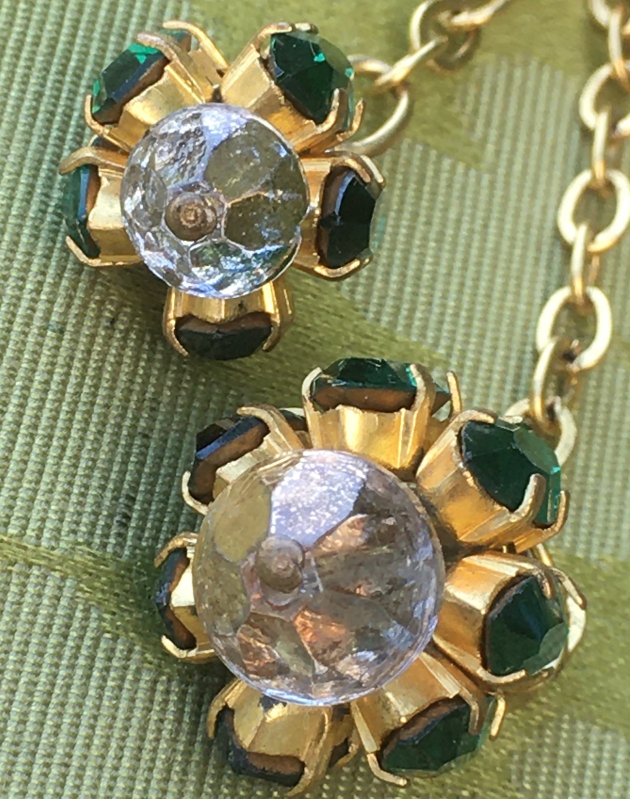 FRENCH STUNNING 1920s BROOCH & DANGLING CHARMS~FOIL BACK CZECH GLASS RHINESTONES