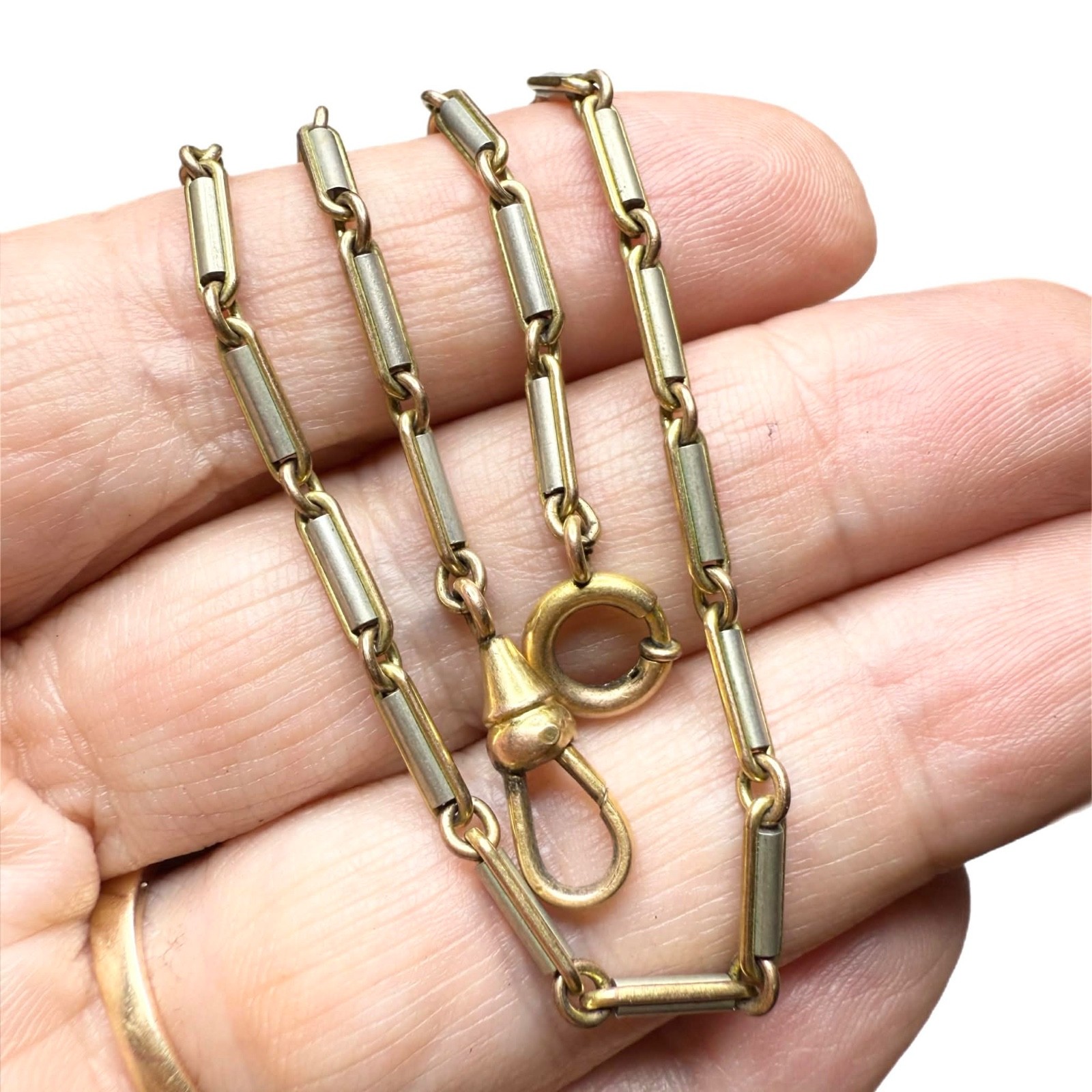 LUX Deco Pocket Watch Chain, Gold Fill, 13” Necklace, Bar Link
