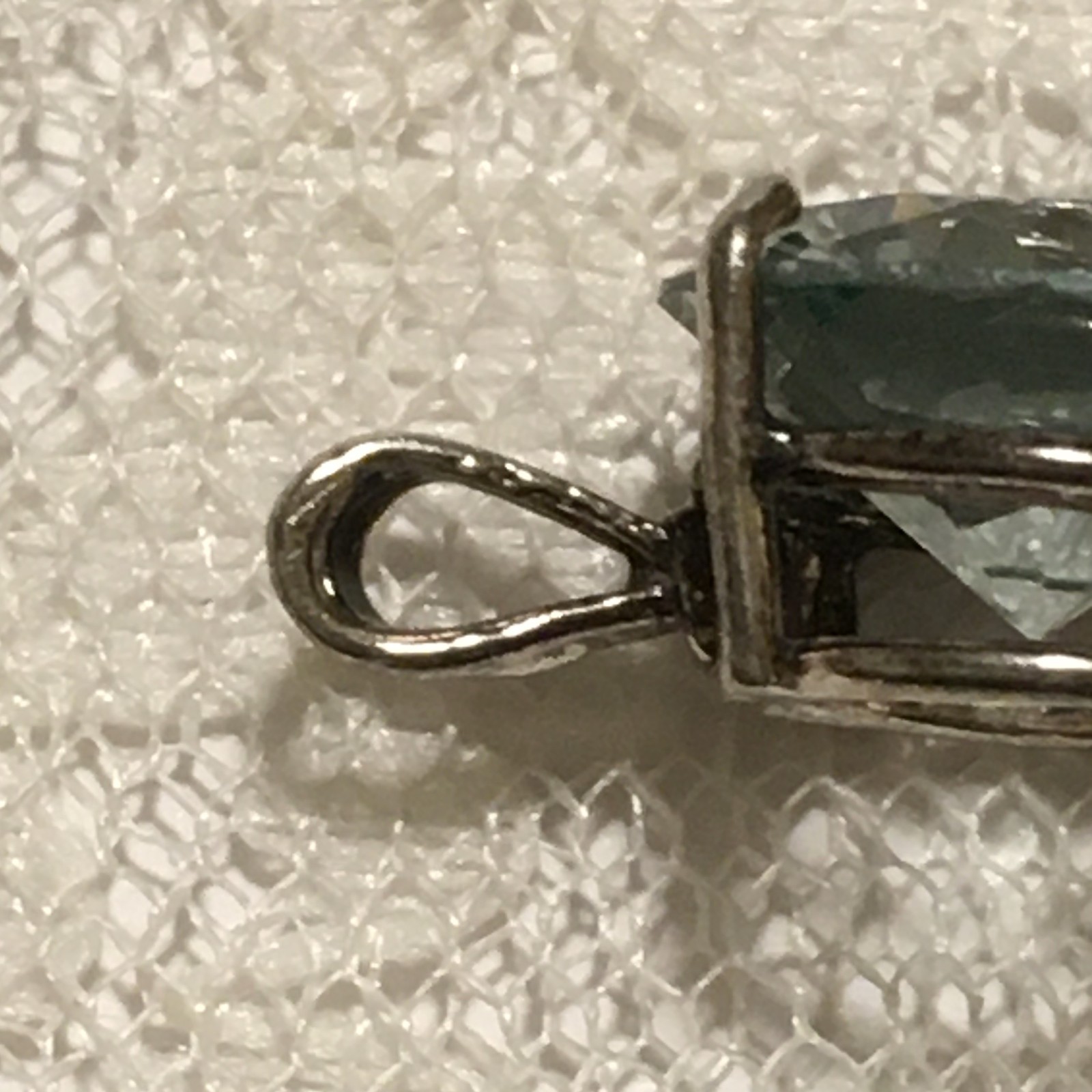 Vintage Sterling Silver Aqua Blue Teal Faceted Solitaire Pendant