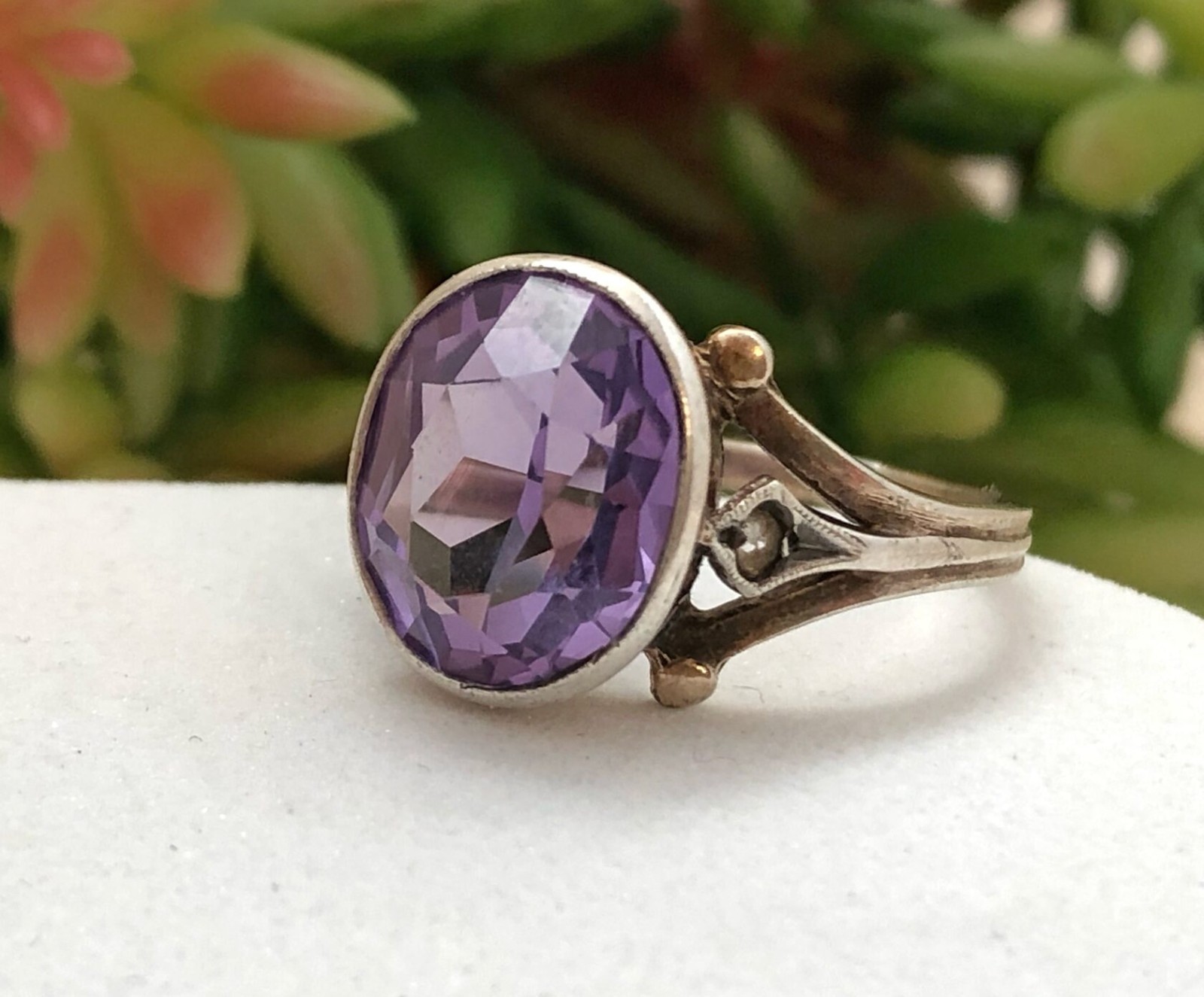 Estate Gems Vintage Soviet Jewelry Ring Amethyst Sterling Silver 875 USSR Size 8