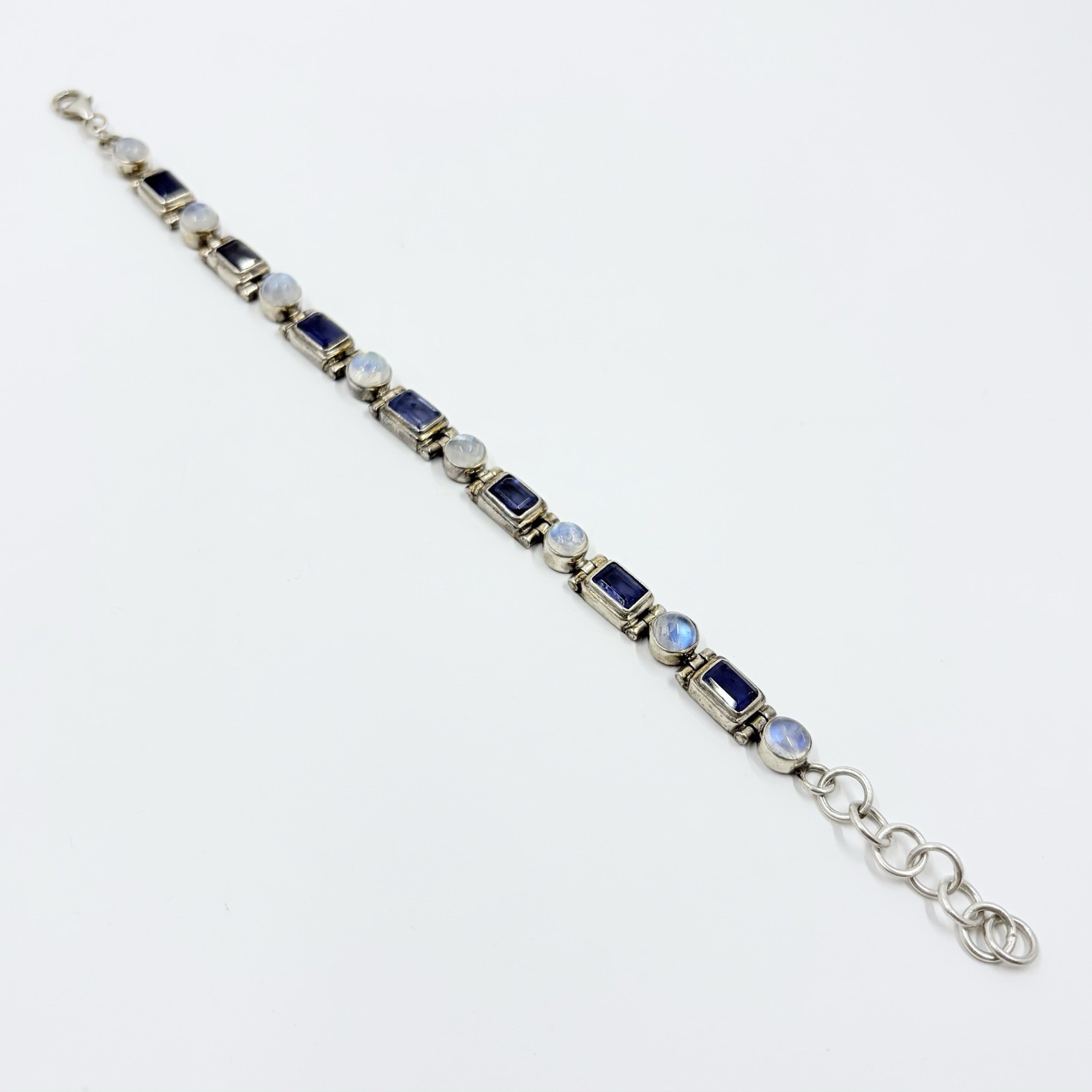 Vintage Iolite & Moonstone Bracelet Sterling Silver Adjustable Length 21.1 Grams