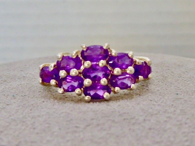 VINTAGE MINED ROUND FACETED AMETHYST CLUSTER RING SIZE 7 STERLING RING