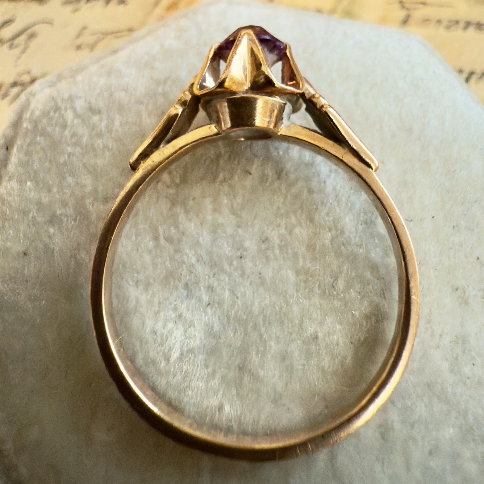 Size 9 – 14K 583 Rose Gold Gemstone Ring -Vintage East European USSR Era -#1898