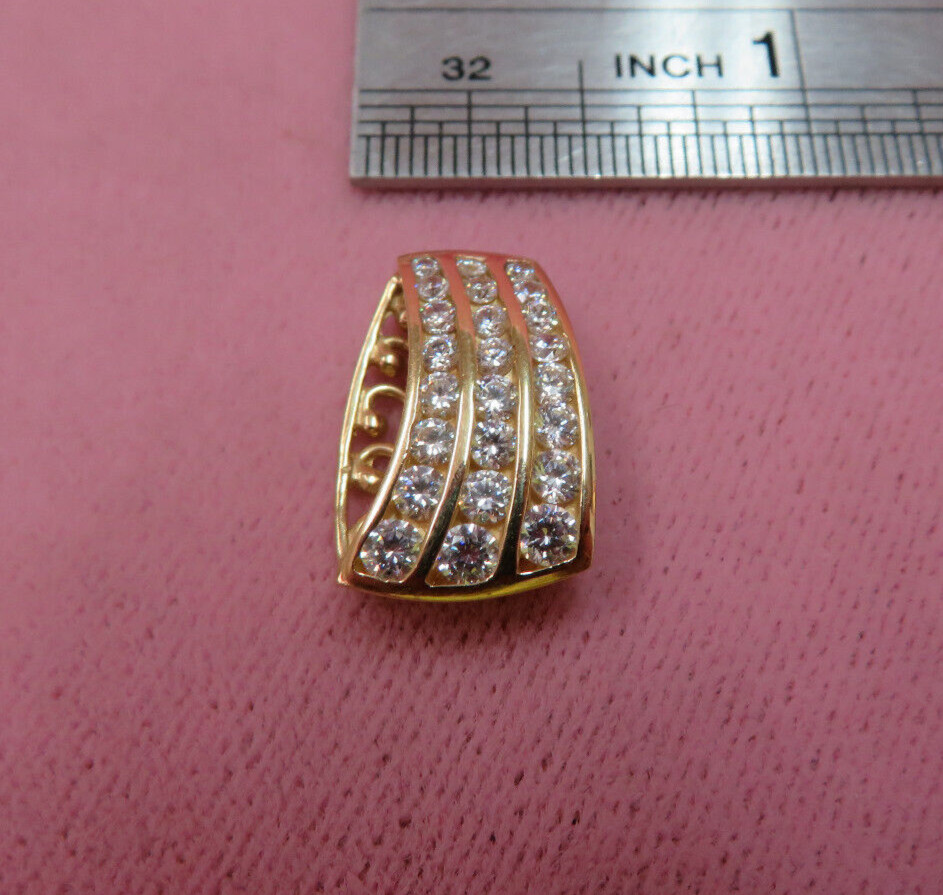 14K Solid Y. Gold Cubic Zirconia CZ Pendant Slide Charm 3.26 Grams